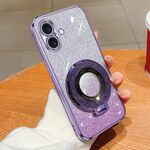 Per iPhone 16 Plus Custodia per telefono in TPU con supporto rotondo glitterato sfumato placcato (viola)