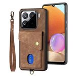 Custodia in pelle pieghevole con cinturino per Xiaomi 15 Retro Card Wallet (marrone)