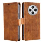 Per Redmi 14C 4G Custodia in pelle con chiusura magnetica in coccodrillo (marrone)