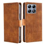 Per Xiaomi 14T Pro 5G Custodia in pelle con chiusura magnetica in coccodrillo (marrone)