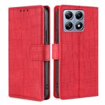 Per Xiaomi 14T Pro 5G Custodia per telefono in pelle con chiusura magnetica in coccodrillo (rosso)