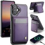 Per iPhone 16 Plus JEEHOOD J06 British Style RFID MagSafe Card Bag PU Custodia per telefono (viola)