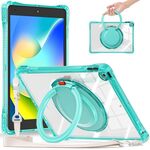 Per iPad 10.2 2021/2020/2019 Custodia per tablet in TPU ibrida trasparente per PC con maniglia ad anello rotante (verde chiaro)