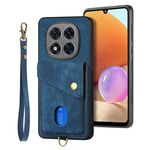 Custodia in pelle con cinturino per Xiaomi Redmi Note 14 Pro+ 5G, portafoglio retrò con carte di credito (blu)