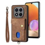 Custodia in pelle pieghevole con cinturino per Xiaomi Redmi Note 14 Pro+ 5G, portafoglio retrò con carte di credito (marrone)