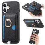 Custodia per iPhone 16 Plus con inserto laterale in pelle con anello a croce retrò e tasca porta carte MagSafe (nera)