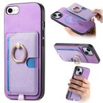 Custodia per iPhone 7/8/SE 2022 con inserto laterale in pelle a croce retrò e anello, con tasca porta carte MagSafe (viola)