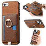 Custodia per iPhone 7/8/SE 2022 con inserto laterale in pelle a croce retrò e anello, con tasca porta carte MagSafe (marrone)