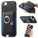 Custodia per iPhone 7/8/SE 2022 con inserto laterale in pelle a croce retrò, con anello, per carte di credito e MagSafe (nera)
