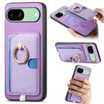 Custodia per telefono con inserto laterale in pelle con anello a croce retrò per Google Pixel 7a, MagSafe (viola)
