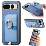 Custodia per telefono con inserto laterale in pelle con anello a croce retrò per Google Pixel 7 Pro MagSafe (blu)