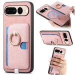 Custodia per telefono con inserto laterale in pelle con anello a croce retrò per Google Pixel 7 Pro MagSafe (rosa)