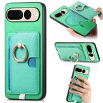 Custodia per telefono con inserto laterale in pelle con anello a croce retrò per Google Pixel 7 Pro MagSafe (verde)