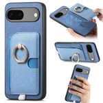 Custodia per telefono con inserto laterale in pelle con anello a croce retrò per Google Pixel 7 MagSafe (blu)