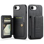 Per iPhone 16e Fierre Shann Oil Wax Cow Leather Card Holder Back Phone Case (Nero)