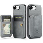 Per iPhone 16e Fierre Shann Oil Wax Pelle di mucca Porta carte Custodia per telefono posteriore (grigio)