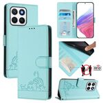 Custodia in pelle con motivo in rilievo a forma di gatto e ratto per Honor X8c 4G con cordino (verde menta)