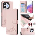 Custodia in pelle con motivo in rilievo a forma di gatto e ratto per Honor 400 Lite, con cordino (rosa)