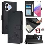 Custodia in pelle con motivo in rilievo a forma di gatto e topo per Honor 400 Lite, con protezione RFID e cordino (nera)