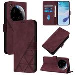 Custodia a tracolla in pelle con stampa 3D per Xiaomi 15 Ultra (rosso vino)