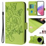 Custodia antifurto in pelle RFID con motivo a rose in rilievo per Xiaomi 15 Ultra (verde)