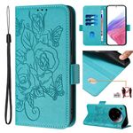 Custodia antifurto in pelle RFID con motivo a rose in rilievo per Xiaomi 15 Ultra (blu chiaro)