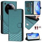 Custodia in pelle con stampa a nido d'ape e protezione RFID per Xiaomi 15 Ultra (verde pavone)