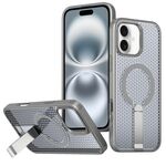 Per iPhone 16 Custodia per telefono con supporto MagSafe a nido d'ape (grigio titanio)