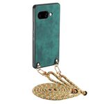 Per Google Pixel 9a Custodia per telefono in pelle vintage con retro in PC e tracolla (verde)