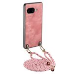 Per Google Pixel 9a Custodia per telefono in pelle vintage con retro in PC e tracolla (rosa)