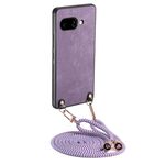 Per Google Pixel 9a Custodia per telefono in pelle vintage con retro in PC e tracolla (viola)