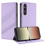 Per Sony Xperia 1 V 2023 Custodia per telefono in pelle retrò con portafoglio multifunzionale in rilievo (viola chiaro)