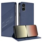 Per Sony Xperia 5 V Custodia per telefono in pelle retrò con portafoglio multifunzionale in rilievo (blu scuro)