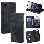 Per iPhone 16e Custodia per telefono in pelle magnetica con spazzola antifurto RFID (nero)