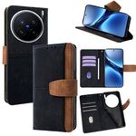 Per vivo X200 Pro Custodia per telefono con cuciture colorate in pelle e blocco RFID (nero)