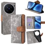 Per vivo X200 Pro Custodia per telefono in pelle con cuciture colorate e blocco RFID (grigio)
