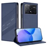 Custodia per telefono in pelle retrò con portafoglio multifunzionale in rilievo per Redmi K70E (blu scuro)