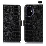 Custodia per telefono in pelle di vacchetta con strato superiore in coccodrillo per Honor 400 (nera)