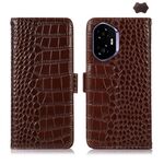 Custodia per telefono in pelle di vacchetta con strato superiore in coccodrillo per Honor 400 (marrone)