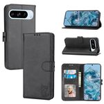 Per Google Pixel 10/10 Pro Custodia in pelle con motivo a gatto felice in rilievo (nero)