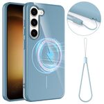Per Samsung Galaxy S23 5G Custodia per telefono antiurto in TPU lucido MagSafe con cordino (blu)