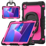 Per Lenovo Tab 10.1 TB-311XU/FU D Type Custodia per tablet PC ibrida in silicone con supporto per maniglia (PC rosso rosa)