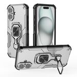 Per iPhone 16 Plus Custodia per telefono in TPU ibrido con supporto in metallo per PC (grigio)