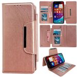 Per iPhone 16e Custodia multifunzionale in pelle con portafoglio per 7 carte (oro rosa)