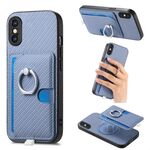 Per iPhone XS Max Custodia per telefono con inserto laterale ad anello in fibra di carbonio MagSafe (blu)