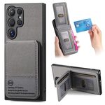 Per Samsung Galaxy S22 Ultra 5G Twill Tessuto Pelle Verticale Flip RFID Card Bag Custodia per Telefono (Grigio)