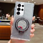 Per Samsung Galaxy S24 Ultra / S25 Ultra Mirror Holder Glitterr MagSafe Custodia per telefono (nero)
