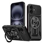 Per iPhone 16 Plus Custodia per telefono con supporto rotante MagSafe Armor (nero)