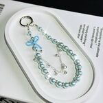 Catena per cellulare con fiocco in vetro e perle (blu)