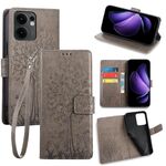 Per OPPO Reno13 F 5G / 4G Custodia in pelle goffrata con motivo albero e cervo (grigio)